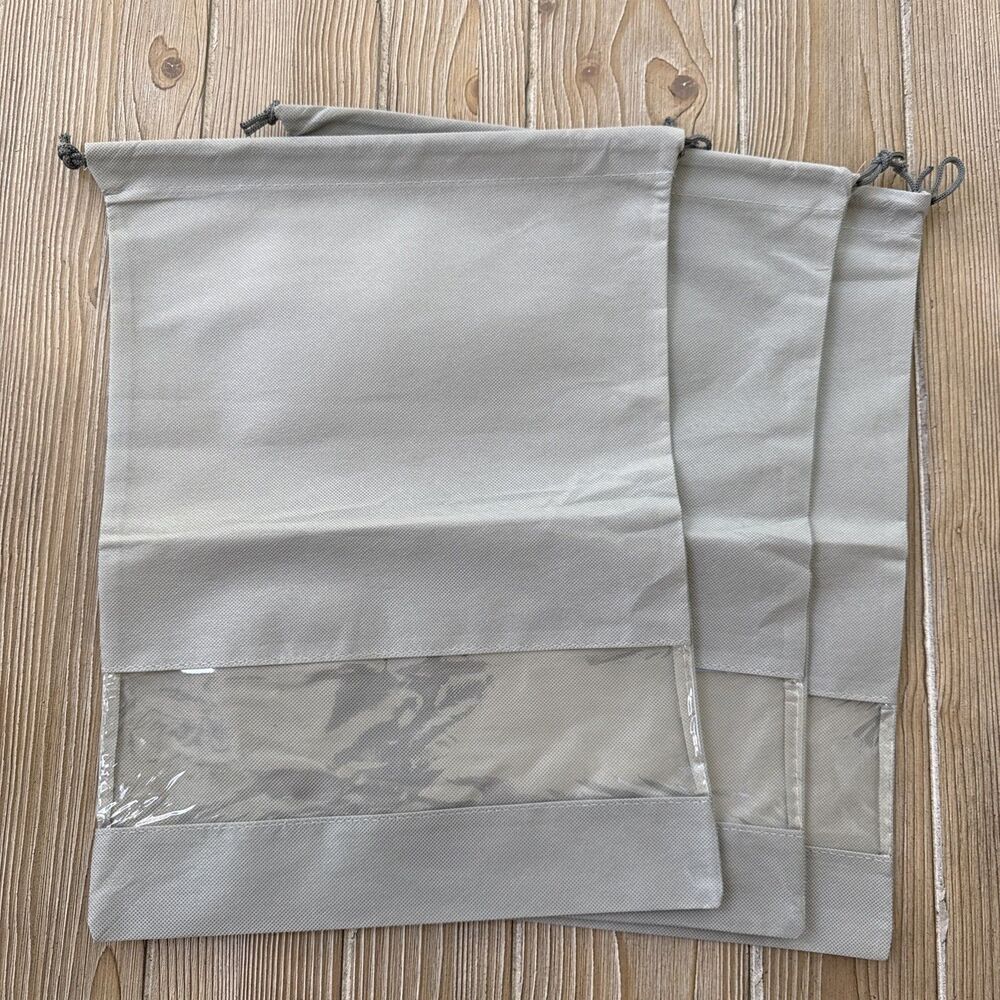 Menโs Gray Travel Shoe Bags With View Panel 12โ X 17.5โ - 3 Pack